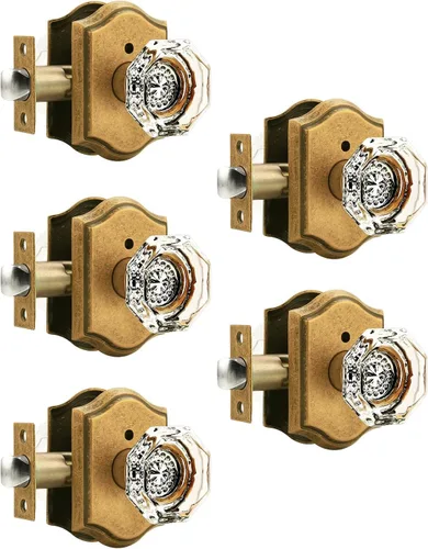 Miniatura 27 de Gobrico Paquete de 3 pomos de puerta de cristal transparente, manijas de puerta de cama/baño, función de privacidad, perilla interior de vidrio
