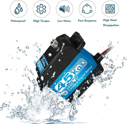Miniatura 4 de Servomotores de dirección RC sin núcleo de 45KG de alto par de torsión de 8.4 V, engranaje de acero inoxidable, perfil bajo, impermeable