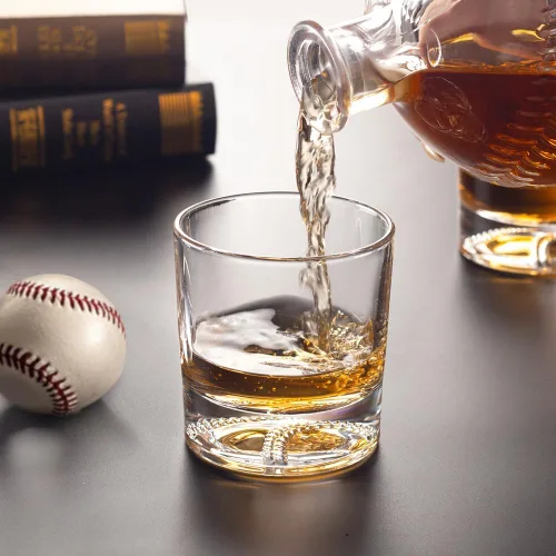 Miniatura 6 de Decantador de whisky de béisbol con tapón de vidrio de 33.8 oz/33.8 fl oz, decantador redondo para whisky, bourbon, brandy, licor y ron para papá