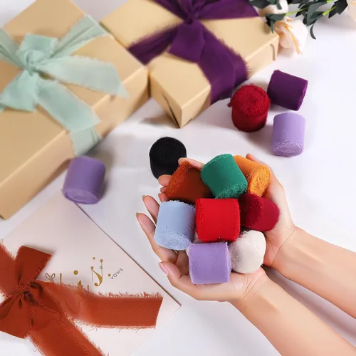Miniatura 7 de 3 rollos de cinta de gasa con flecos hecha a mano, de chifón, color negro, de 1.5 pulgadas de ancho x 7 yardas de largo, cinta estilo seda