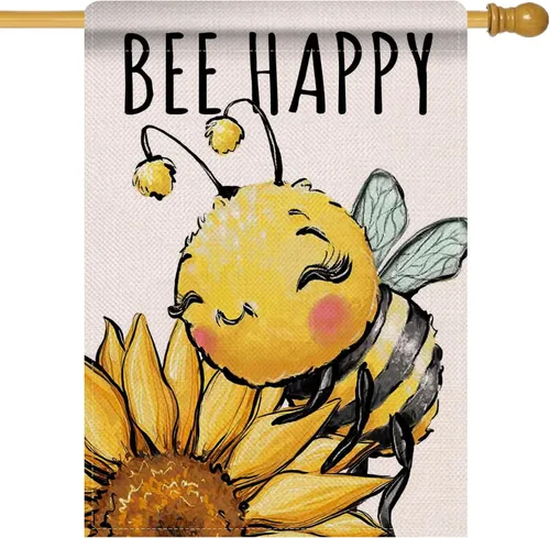 Miniatura 8 de Artofy Bandera decorativa pequeña para jardín de primavera y verano con diseño de abejorros y girasoles, flor feliz de abeja, decoración exterior