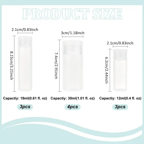Miniatura 2 de BENECREAT 10 botellas de 12 ml/18 ml/30 ml de plástico para artículos de aseo de viaje, botellas con tapa abatible, recipientes de muestra