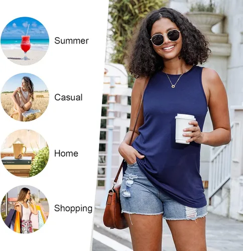 Miniatura 4 de LONGYUAN Camisetas sin mangas para mujer, estilo casual, estilo túnica, para playa, ajuste holgado