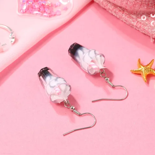 Miniatura 3 de Holibanna Aretes Kawaii, 1 par de aretes de taza de helado, taza de té de perlas creativas, aretes colgantes de gota coloridos de simulación botella