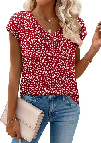 Zeagoo Camisetas de manga corta con cuello en V para mujer, ropa de negocios, ropa de trabajo, ropa de moda