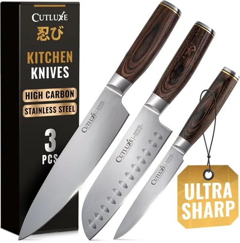 Miniatura 17 de Cuchillo Santoku – Cuchillo japonés ultra afilado de 5 pulgadas para carne y verduras para picar, hoja de acero inoxidable de alto carbono, mango