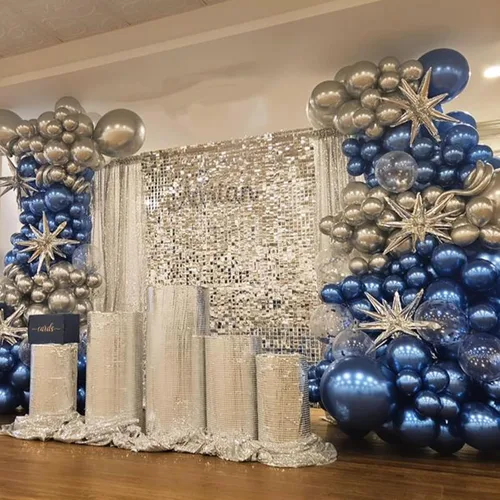 Miniatura 8 de Juego de globos azules y plateados, globos azules y plateados de 12 pulgadas, globos de látex azul marino oscuro y confeti para fiesta, globo mixto