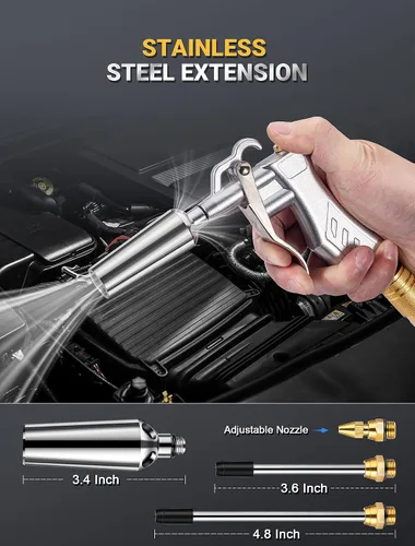 Miniatura 4 de JASTIND Pistola de soplado de aire de alto volumen con potente boquilla Venturi, pistola de soplado de boquilla de aire ajustable de latón con 2