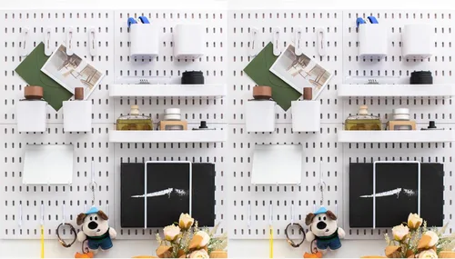 Miniatura 13 de Kit de tablero de clavijas montado en la pared, panel organizador de 25.2 x 25.2 pulgadas, instalación grande, rentable y sin clavos, color blanco