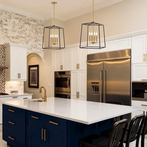 Miniatura 5 de Kira Home Bellevue - Lámpara colgante moderna de 18 pulgadas, 4 luces, lámpara de vestíbulo ajustable, detalles de latón cálido + acabado negro