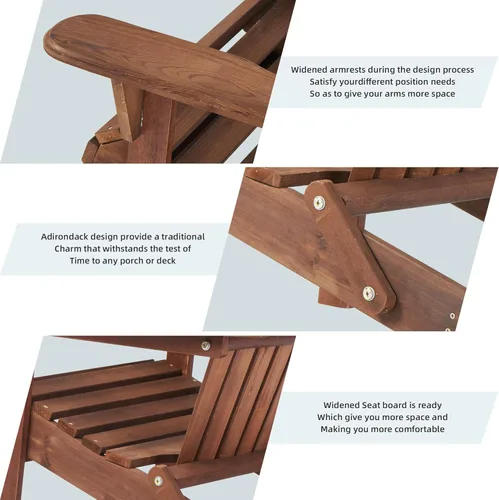 Miniatura 6 de Juego de 2 sillas Adirondack plegables de madera, sillas de madera para jardín al aire libre, silla de patio de madera de cedro maciza para jardín