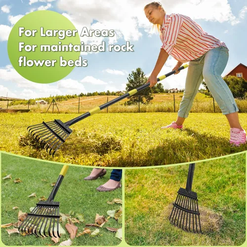 Miniatura 4 de INFLATION Rastrillo de jardín para hojas, rastrillo de metal pequeño y resistente para césped, 78 pulgadas de largo, 8.5 pulgadas de ancho