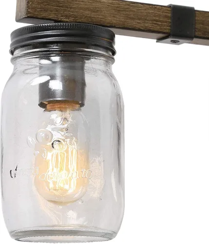 Miniatura 6 de LOG BARN Lámpara de tocador de baño rústica con vidrio Mason Jar Glass, apliques de pared de 4 luces, acabado de madera sintética, 29 pulgadas