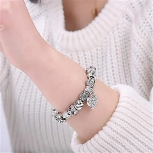 Miniatura 3 de Muerdou - Pulsera con dijes de mariposa y flor y cuentas de cristal de Murano para niñas y mujeres