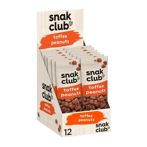 Snak Club Cacahuetes de caramelo, cacahuetes confitados con capa de praliné y crema dulce, aperitivo sin gluten y kosher, bolsas de 2 onzas, paquete