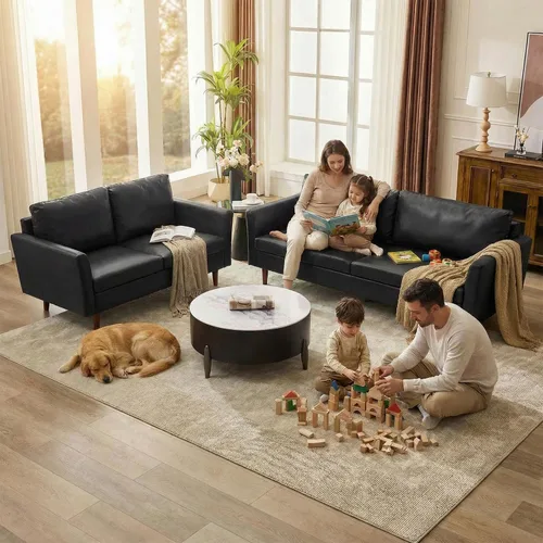 Miniatura 22 de Kingfun Juego de muebles de sala de estar, sofá de 3 plazas, sofá biplaza y sofá biplaza, juego de sofá moderno de mediados de siglo, sofá de piel