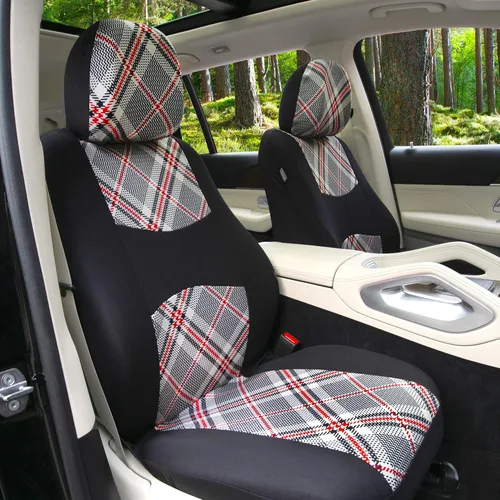 Miniatura 3 de TLH Fundas universales para asientos de automóvil Tartan57 estampado a cuadros beige, juego completo de fundas para asientos en tela plana