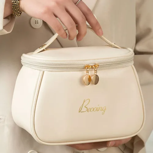 Miniatura 4 de Bolso cosmético moderno de la PU del estilo del cubo de la capacidad simple y grande para el transporte fácil del bolso del maquillaje