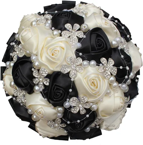 S_SSOY Ramos artificiales hechos a mano con diamantes de imitación de perlas de seda para dama de honor, para novia, ramo de boda con flor