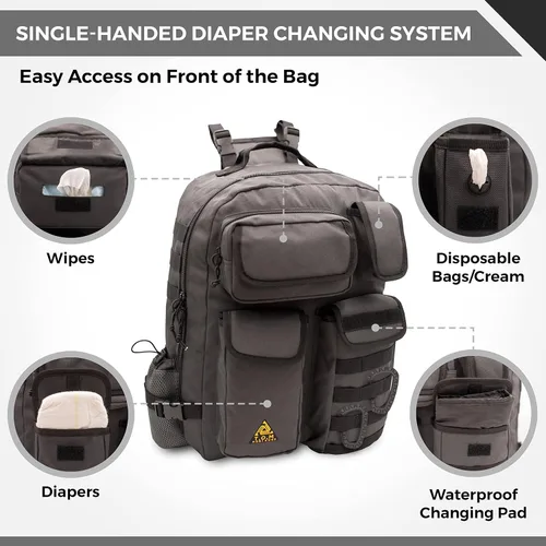Miniatura 3 de T.O.M HORIZONS Bolsa de pañales para papá; sistema de cambio de pañales con una sola mano. Cambiador de pañales y mucho más incluido