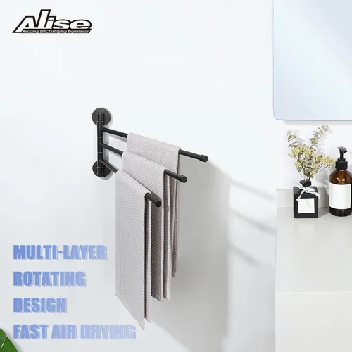 Miniatura 4 de Alise Toallero giratorio, barra de toalla plegable de 3 brazos para baño, estantes de secado de montaje en pared para lavandería, soporte de toalla
