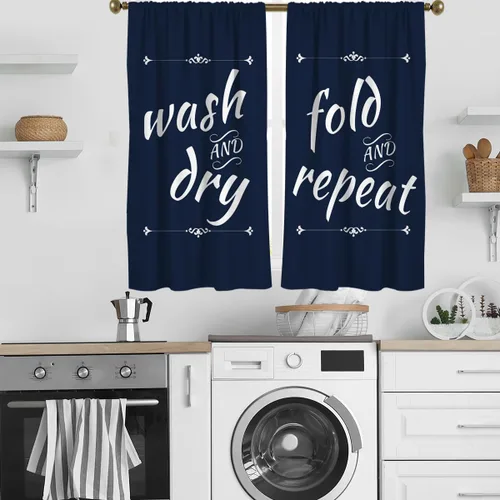 Miniatura 12 de zokyer Cortinas de cocina en blanco y negro con frases de lavado con palabras impresas en seco, divertidas, simples, pequeñas, cortas, 27.5 pulgadas