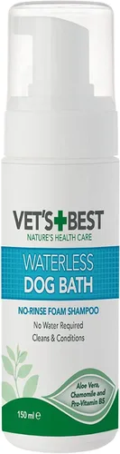 Vet's Best Baño para perros sin agua, champú seco sin enjuague para perros, fórmula natural a base de plantas, refresca el pelaje y controla el olor