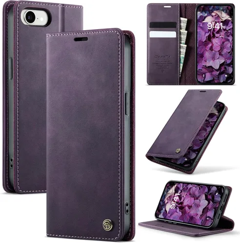 Miniatura 103 de Funda tipo cartera para iPhone 13 de piel tipo cartera con tarjetero y función atril, cierre magnético, bloqueo RFID, TPU a prueba de golpes