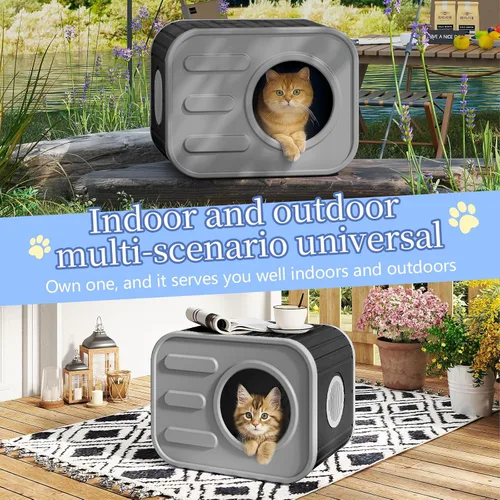 Miniatura 3 de PatioZen Cama para gatos de interior, casa en cubo, resistente a la intemperie, refugio aislado de plástico con suelo elevado, apilable