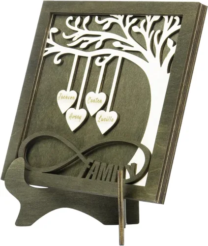 Miniatura 3 de Árbol genealógico con etiqueta de corazón, placas de madera grabadas personalizadas, regalos personalizados para madres, padres, escritorio, nombres
