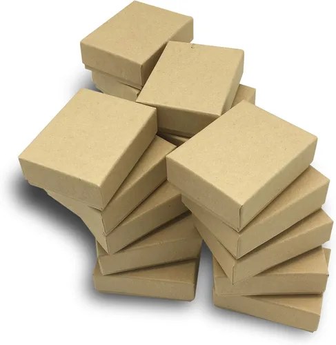 Miniatura 6 de TheDisplayGuys - Paquete de 25 cajas de joyería de papel de cartón relleno de algodón #10, estuche de regalo - Marrón kraft (1.9" x 1.3" x 0.7")