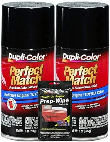 Dupli-Color Pintura automotriz negra (metálica) para vehículos Toyota, 8 onzas, paquetes de toallitas de preparación (3 artículos)