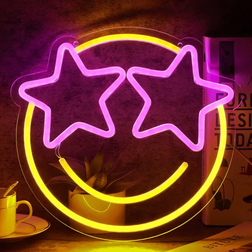 Letrero de Neón Cara Sonriente, Letreros de Neón LED de Wootfairy para Decoración de Pared, Luz de Neón Atenuable para Dormitorio, Sala de Juegos,