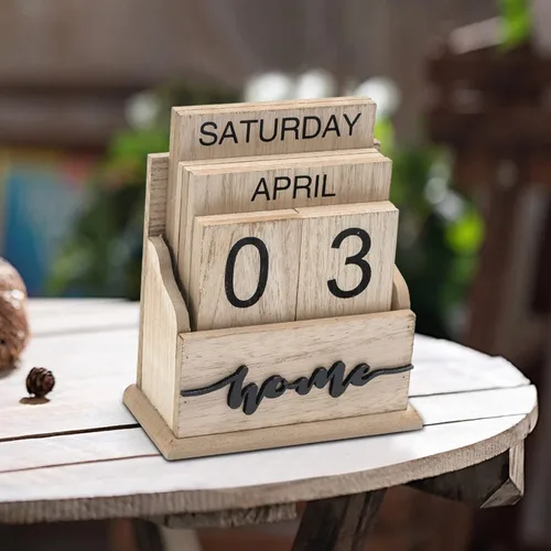 Miniatura 7 de Notakia Calendario perpetuo, bloques de calendario de madera, calendario de bloque de madera vintage para oficina en casa, accesorios de escritorio