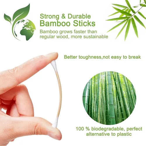 Miniatura 3 de 800 Hisopos de Algodón de Bambú - Bastoncillos de Algodón Orgánico Natural con Puntas Dobles, Hipoalergénicos, Hisopos Biodegradables para Limpieza