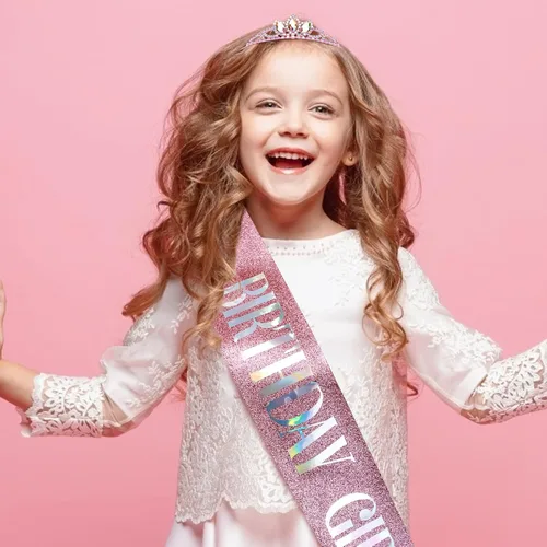Miniatura 4 de COCIDE Juego de banda y tiara de princesa para niñas y mujeres, kit de accesorios para fiesta de cumpleaños con corona rosa, decoraciones de feliz