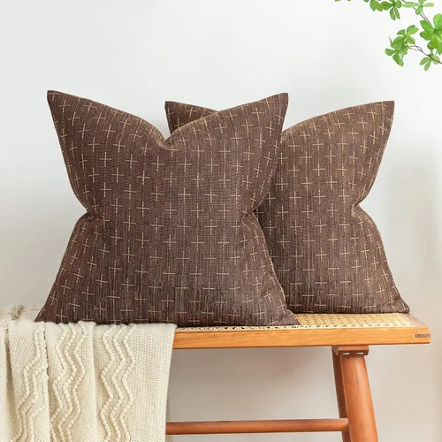 MIULEE - Juego de 2 fundas de almohada decorativas vintage de arpillera y lino marrón, estilo moderna casa de campo, rústicas, tejidas, con textura,