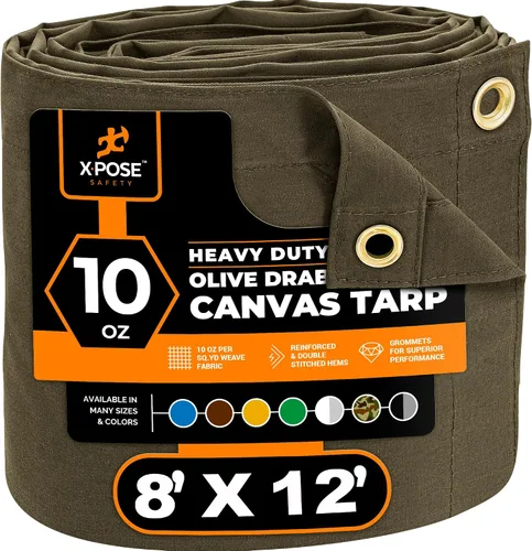 Miniatura 53 de Xpose Safety Lona de Lona - Lonas de Lona Verde de 10oz Resistentes al Agua con Ojales de Latón - Lona Multiusos para Exteriores para Campamento