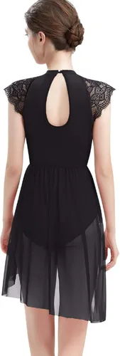 Miniatura 3 de ODASDO Elegante vestido de baile lírico para mujer, manga casquillo de encaje, falda de tul asimétrica, leotardo, disfraz contemporáneo, XS-XL