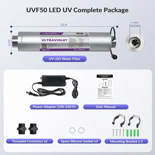 Miniatura 7 de iSpring Sistema de filtro de agua UV UVF50 LED, filtro purificador de agua ultravioleta para toda la casa, diseño LED de larga duración, interruptor