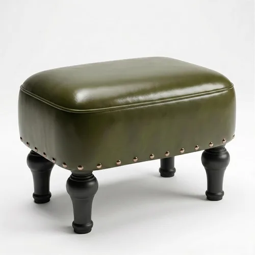 Miniatura 11 de Cmishe Reposapiés otomano de cuero, reposapiés vintage, asiento tapizado de espuma gruesa, reposapiés de madera, banco para zapatos debajo del Negro