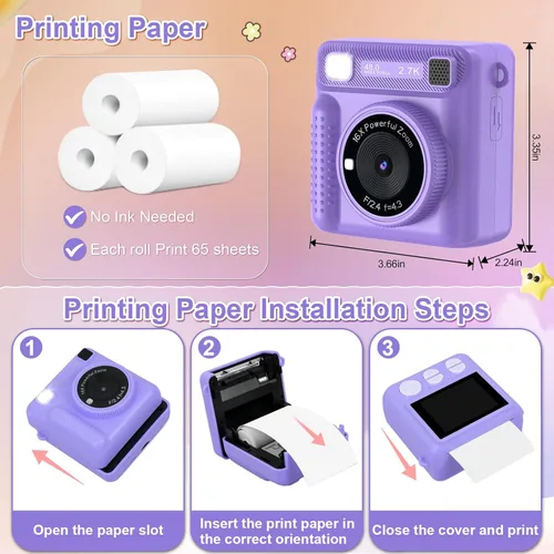 Miniatura 6 de Cámara de impresión instantánea para niños, regalos de Navidad y cumpleaños para niñas y niños, cámaras instantáneas que imprimen fotos para niños