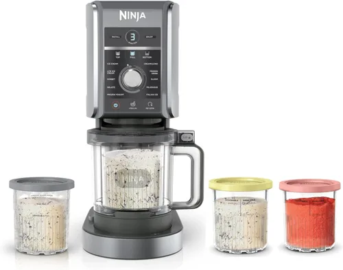 Ninja CREAMi Deluxe - Máquina para hacer helados y postres congelados, incluye (4) recipientes de tamaño familiar de 24 oz, para helado, sorbete,