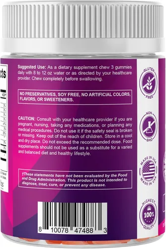 Miniatura 9 de Vitamatic Gomitas de fibra prebiótica para adultos, 7G de fuerza extra, sin azúcar añadida, 240 gomitas a base de pectina, apoyo para la salud