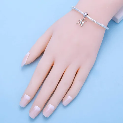 Miniatura 5 de SoulBeads - Colgantes de plata fina 0,925 de letra inicial, alfabeto A-Z. Dije con cristales compatibles con brazaletes europeos