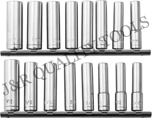 Miniatura 2 de VCT Juego de dados de mano de 1/4" Dr Drive SAE estándar y MM métrico profundo profundo (6 puntos)