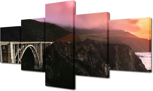 Miniatura 137 de TUMOVO Lienzo decorativo para pared de sala de estar, 5 paneles de naturaleza, Alaska, Estados Unidos, autopista alrededor de montañas, paisaje