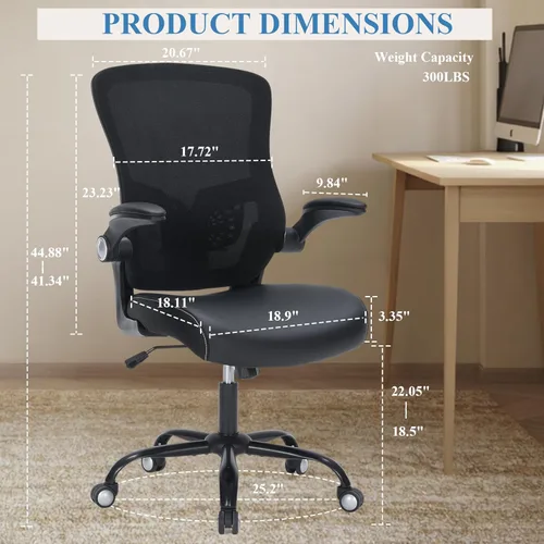 Miniatura 3 de Silla de oficina, cojín de piel sintética, silla de escritorio ergonómica con brazos abatibles, sillas de escritorio de oficina en casa de 300