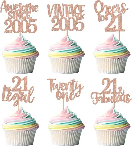 Miniatura 66 de Rsstarxi Paquete de 24 adornos para cupcakes vintage 2019 con purpurina negra para 5º cumpleaños, saludos a 5, cinco, 5, 5 fabulosos para cupcakes