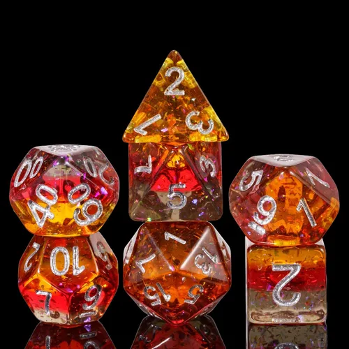 Miniatura 23 de Juego de dados de resina para DND, juego de 7 dados poliédricos negros D&D rellenos con papel de colores brillantes para juegos de rol
